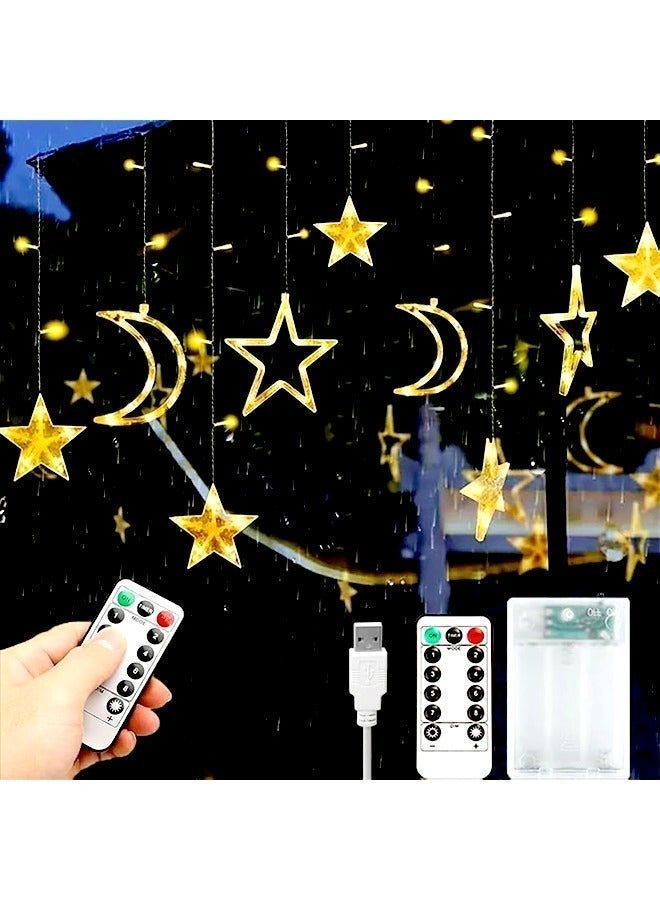 يواوليتي أضواء رمضان، 8 أوضاع إضاءة أضواء LED رمضان، أضواء زخرفية على شكل نجمة وقمر بطول 2 متر لغرفة النوم والعطلات (أبيض دافئ) - Image 4